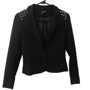 Divided x H&M black single button blazer with silver shoulder studs